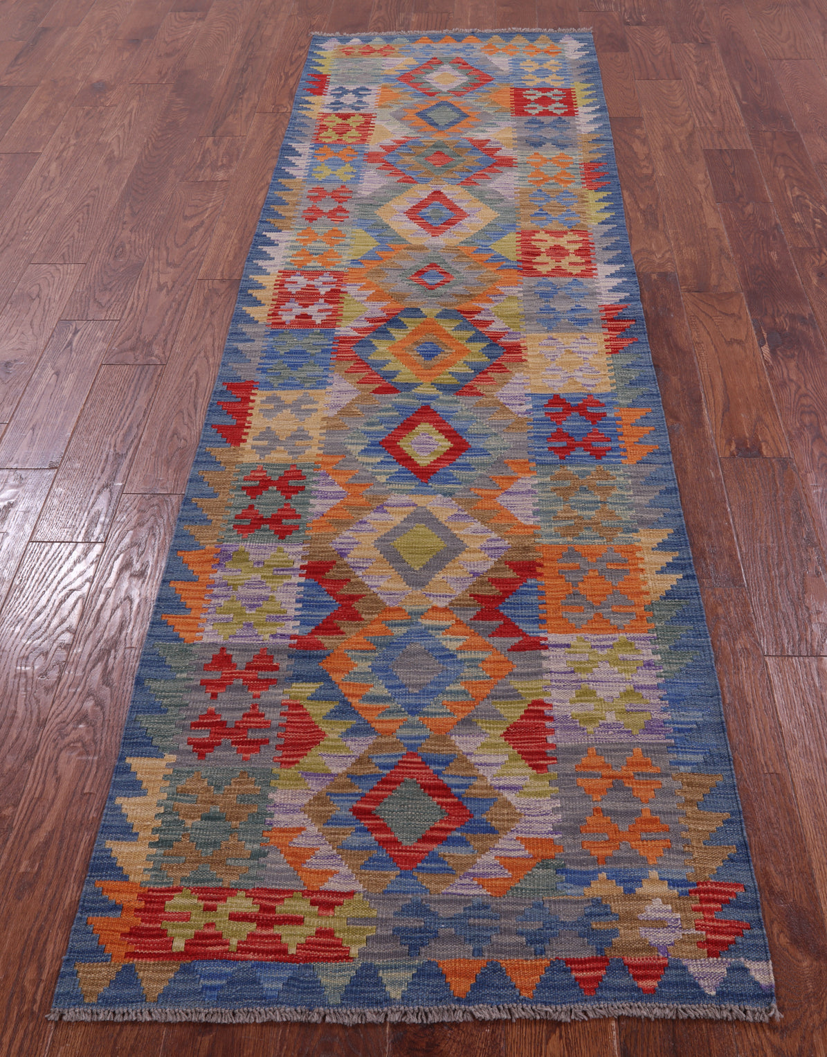 Reversible Kilim Flat Weave Wool On Wool Runner Rug - 2' 8" X 9' 8" - Golden Nile