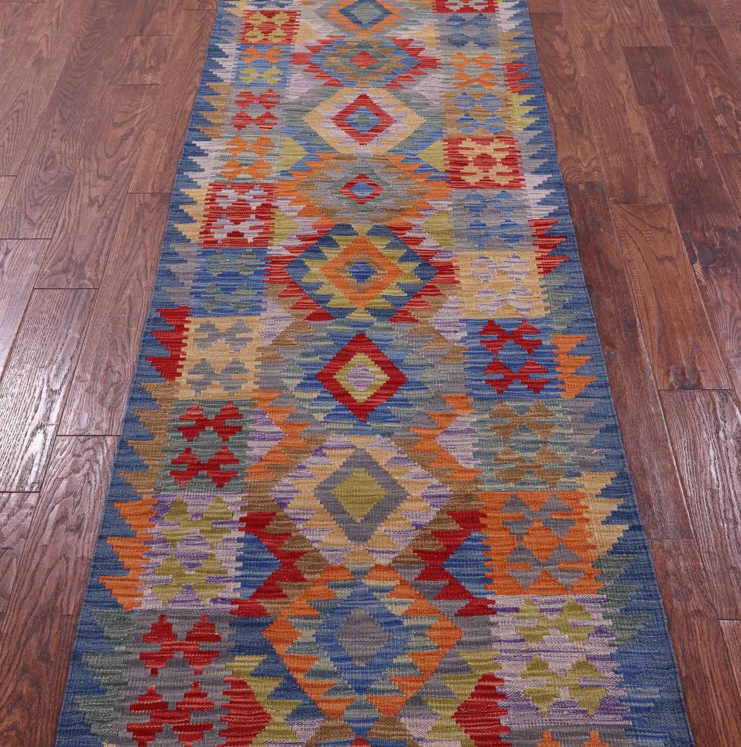 Reversible Kilim Flat Weave Wool On Wool Runner Rug - 2' 8" X 9' 8" - Golden Nile