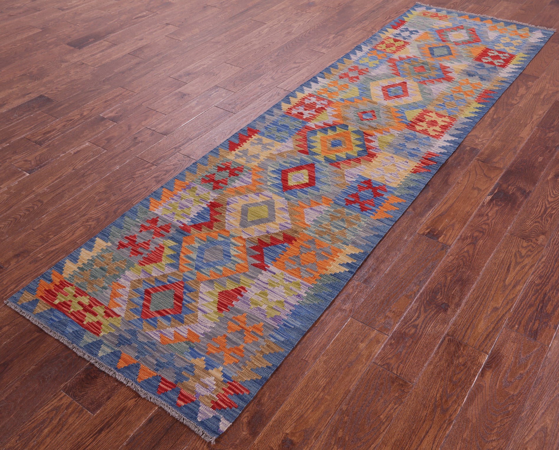Reversible Kilim Flat Weave Wool On Wool Runner Rug - 2' 8" X 9' 8" - Golden Nile