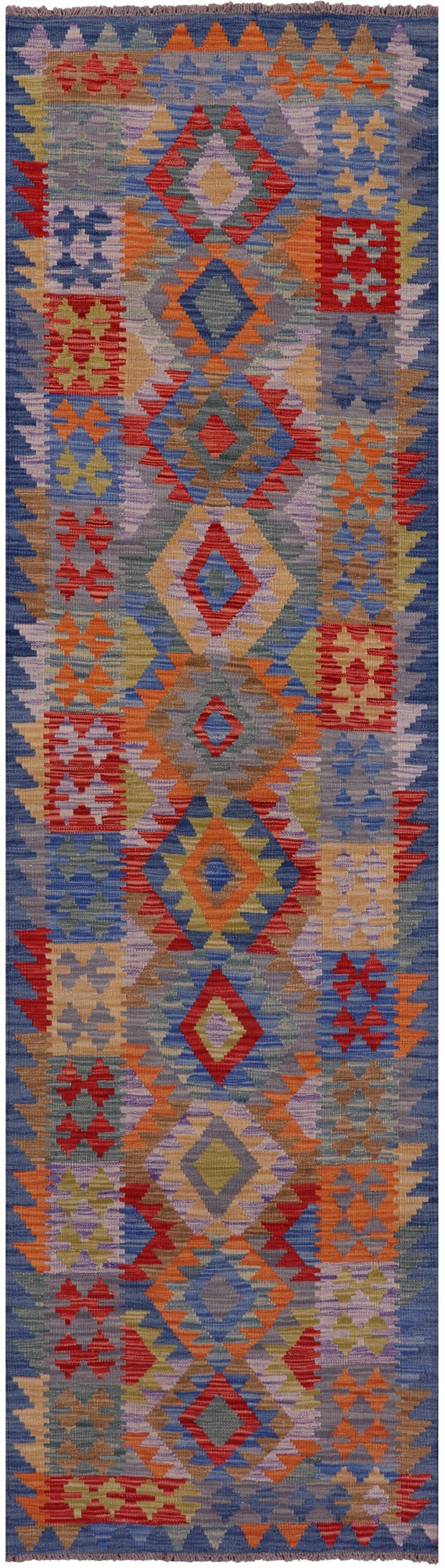 Reversible Kilim Flat Weave Wool On Wool Runner Rug - 2' 8" X 9' 8" - Golden Nile