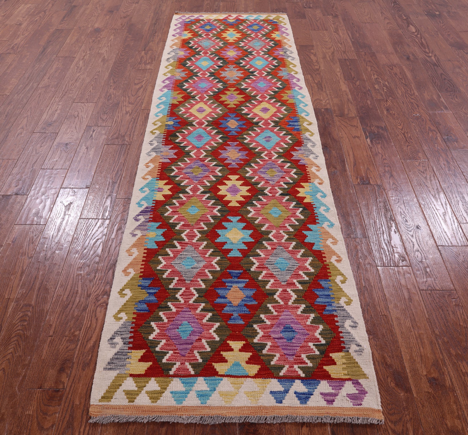 Reversible Kilim Flat Weave Wool On Wool Runner Rug - 2' 9" X 9' 6" - Golden Nile