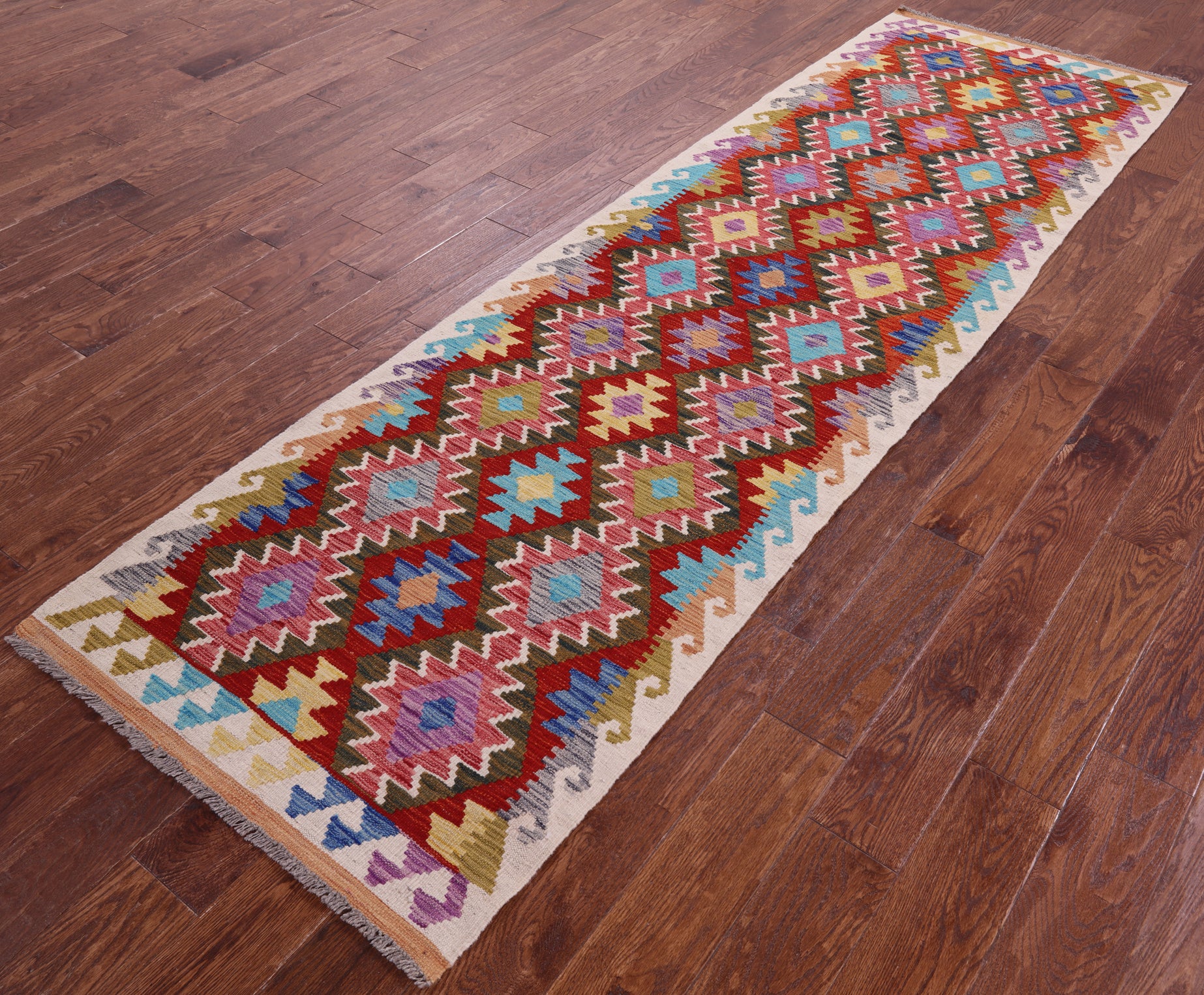 Reversible Kilim Flat Weave Wool On Wool Runner Rug - 2' 9" X 9' 6" - Golden Nile