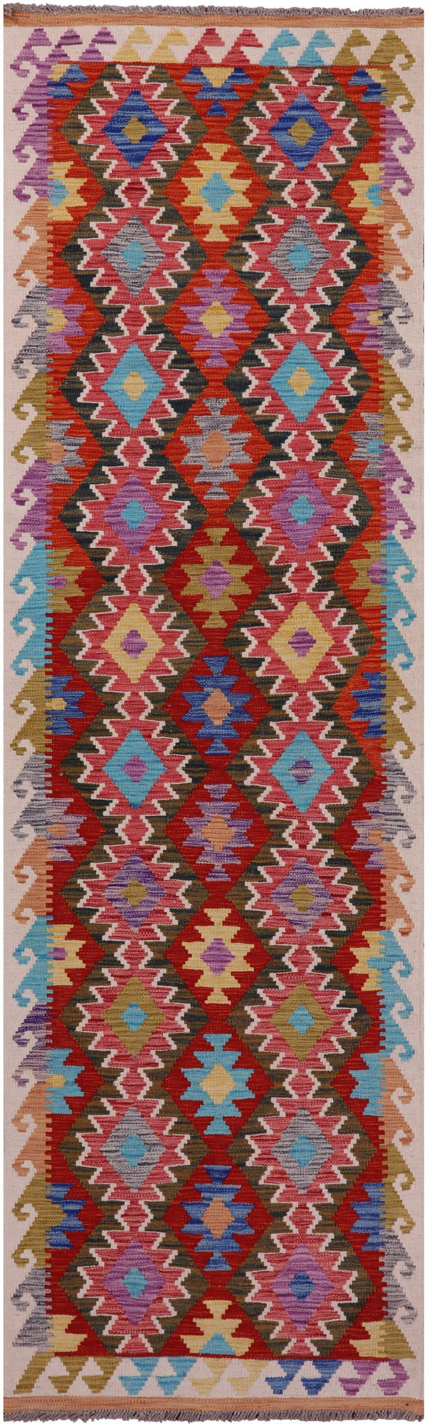 Reversible Kilim Flat Weave Wool On Wool Runner Rug - 2' 9" X 9' 6" - Golden Nile