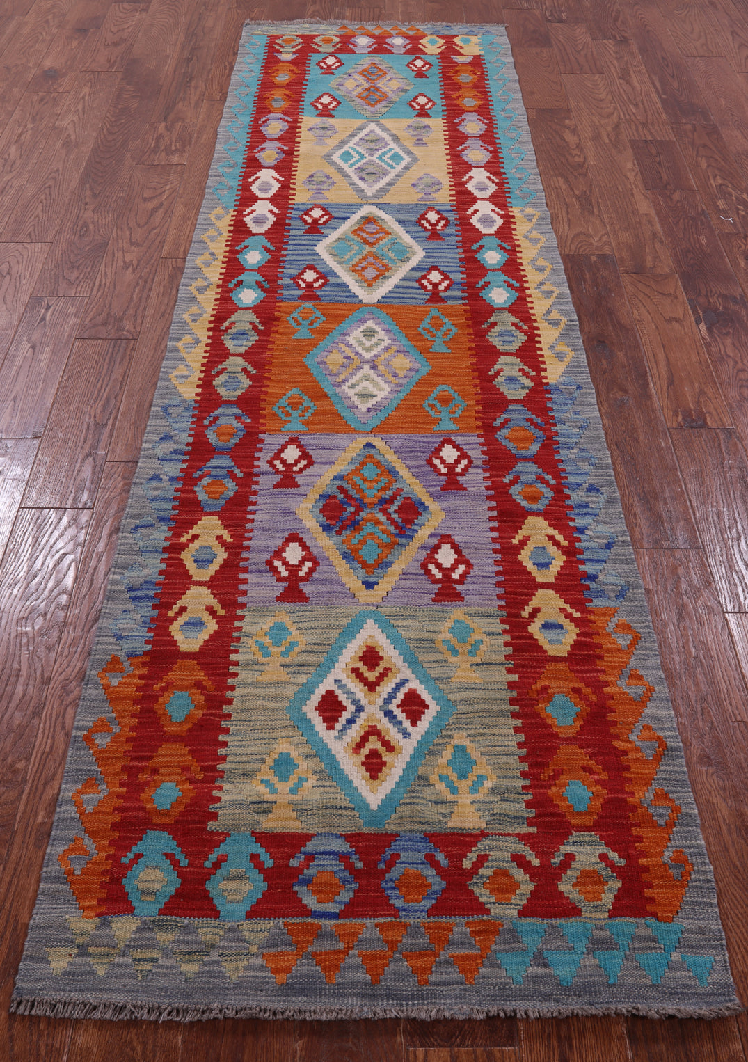 Reversible Kilim Flat Weave Wool On Wool Runner Rug - 2' 9" X 10' 0" - Golden Nile