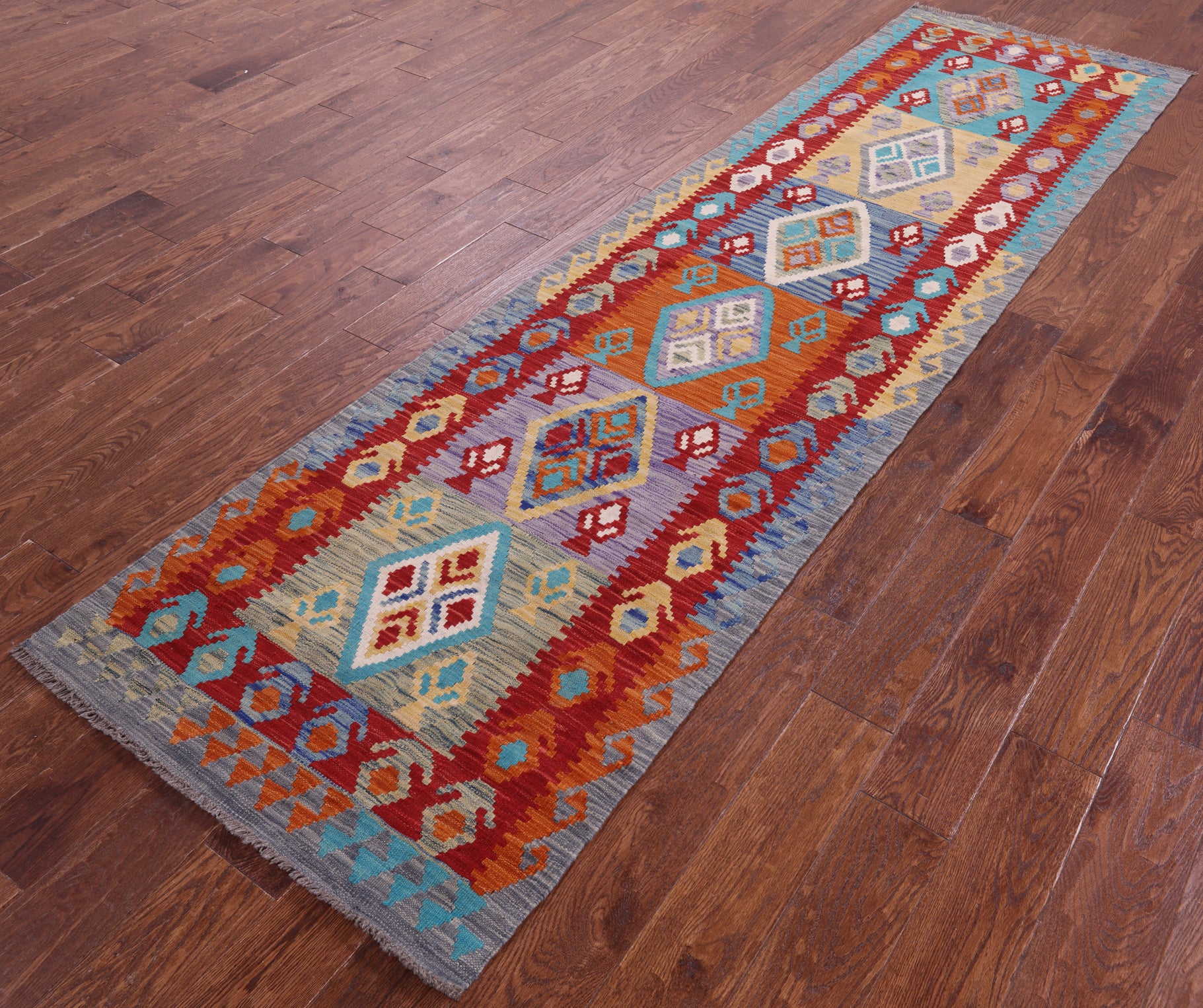 Reversible Kilim Flat Weave Wool On Wool Runner Rug - 2' 9" X 10' 0" - Golden Nile