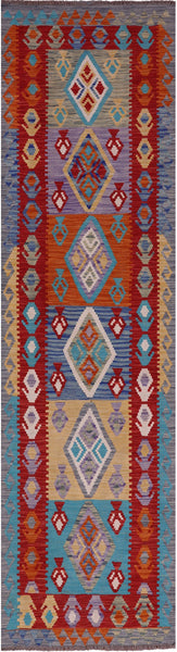 Reversible Kilim Flat Weave Wool On Wool Runner Rug - 2' 9" X 10' 0" - Golden Nile