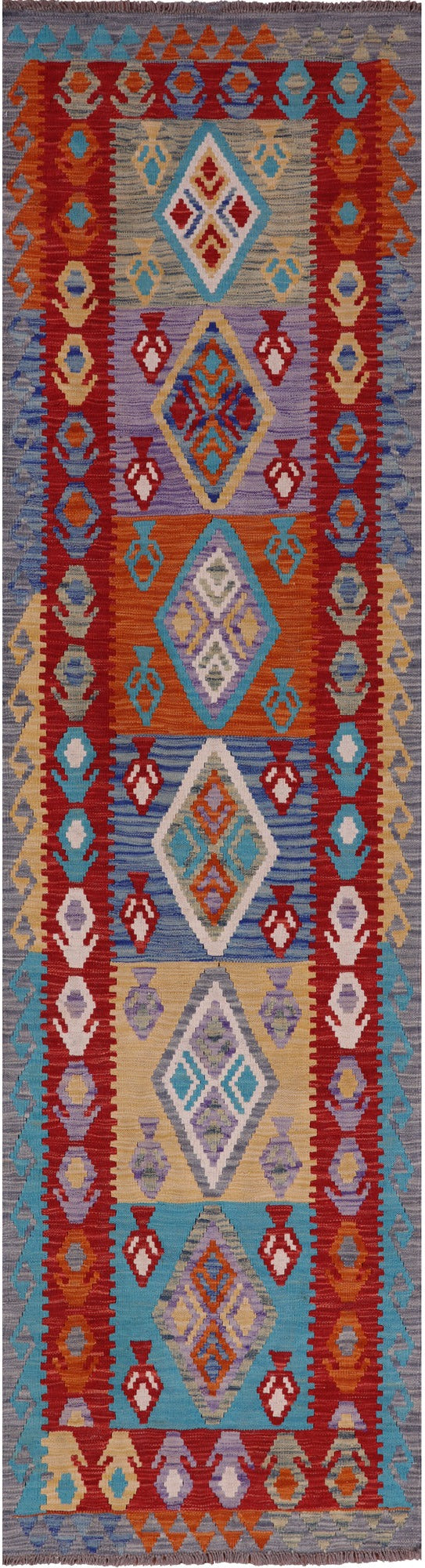 Reversible Kilim Flat Weave Wool On Wool Runner Rug - 2' 9" X 10' 0" - Golden Nile