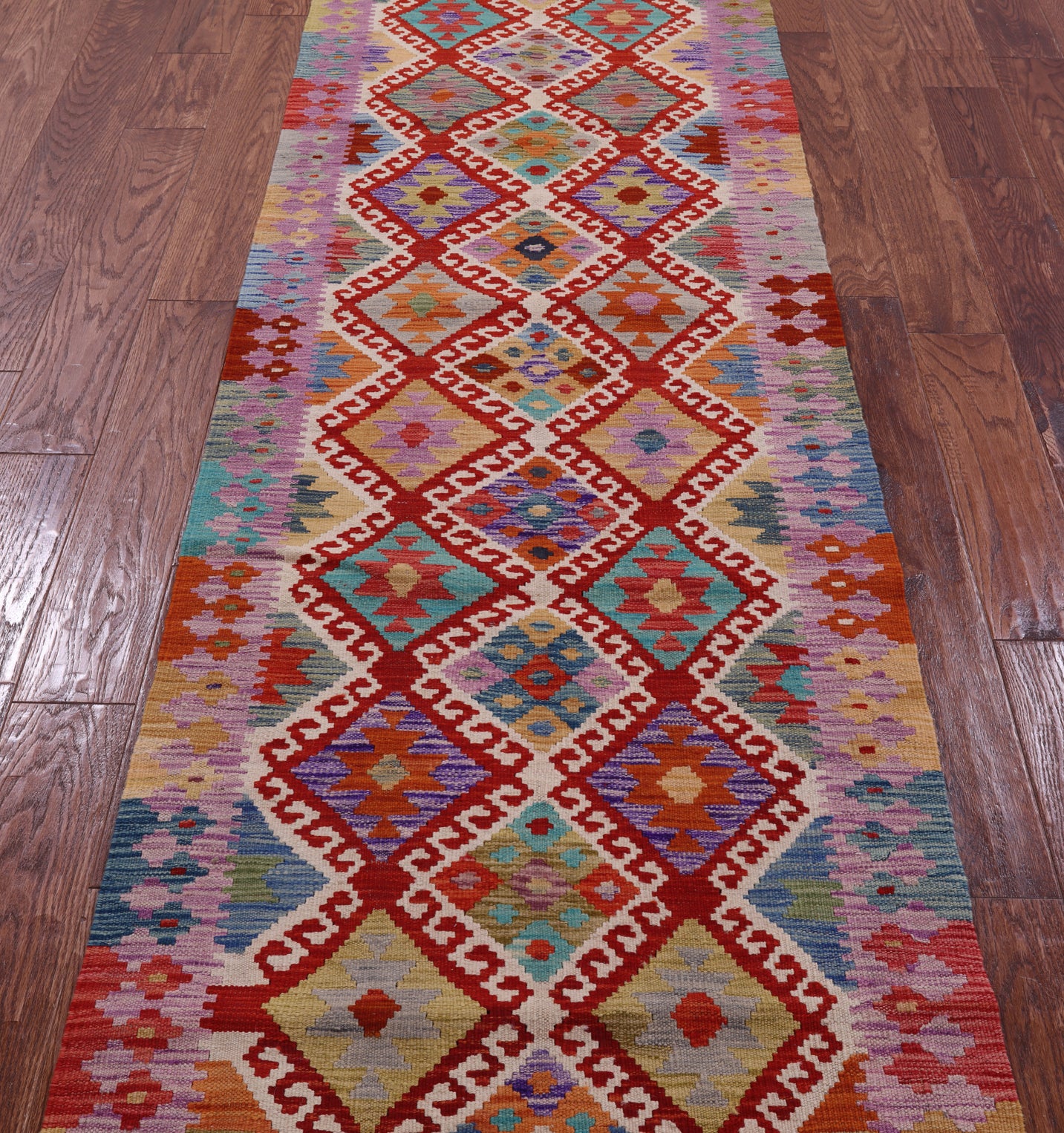 Reversible Kilim Flat Weave Wool On Wool Runner Rug - 2' 7" X 9' 5" - Golden Nile