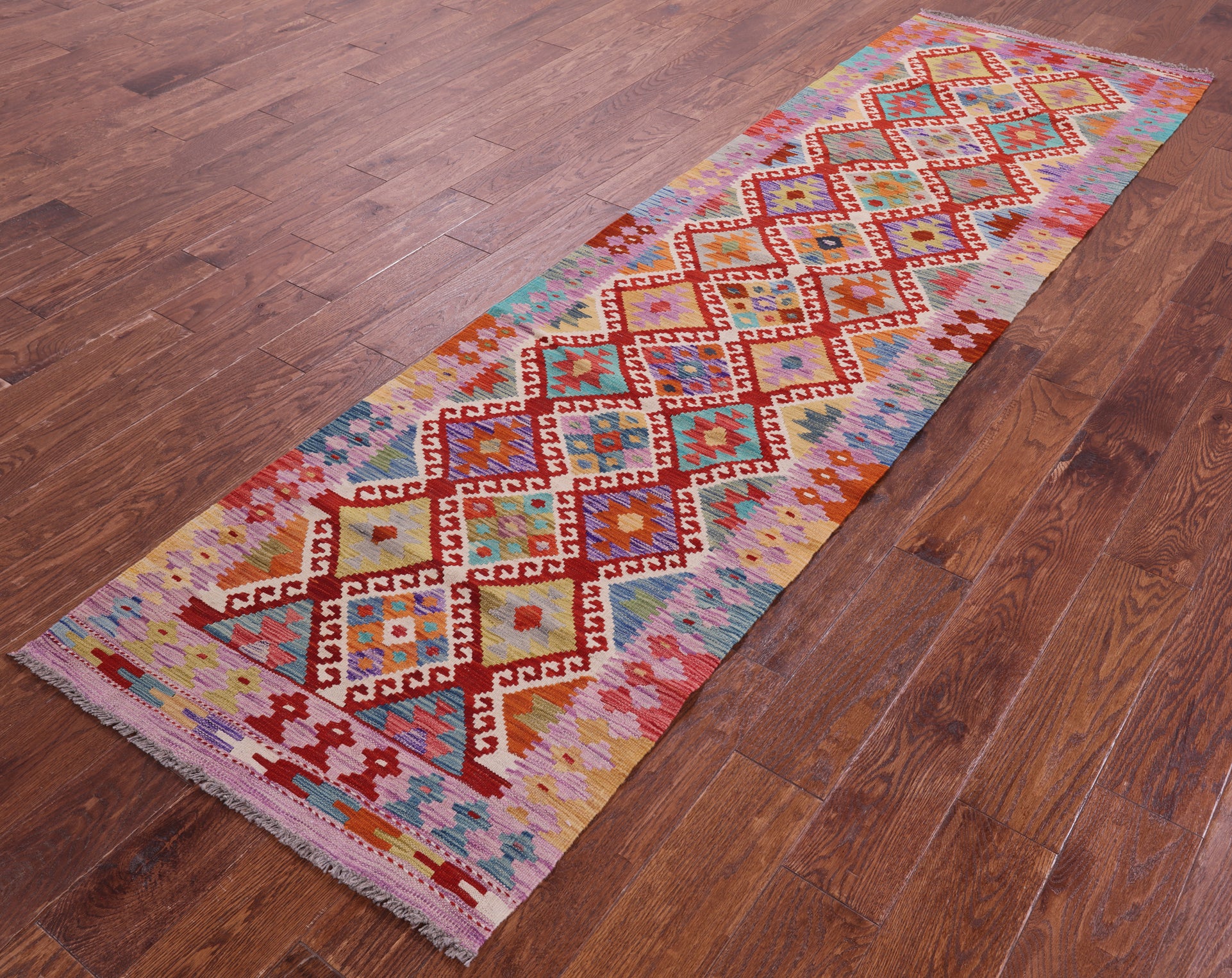 Reversible Kilim Flat Weave Wool On Wool Runner Rug - 2' 7" X 9' 5" - Golden Nile