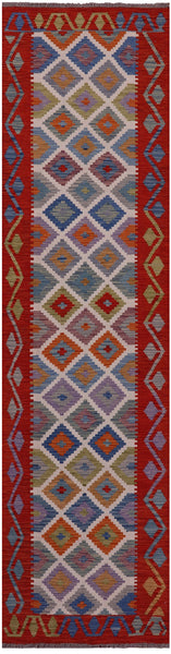 Reversible Kilim Flat Weave Wool On Wool Runner Rug - 2' 7" X 9' 7" - Golden Nile