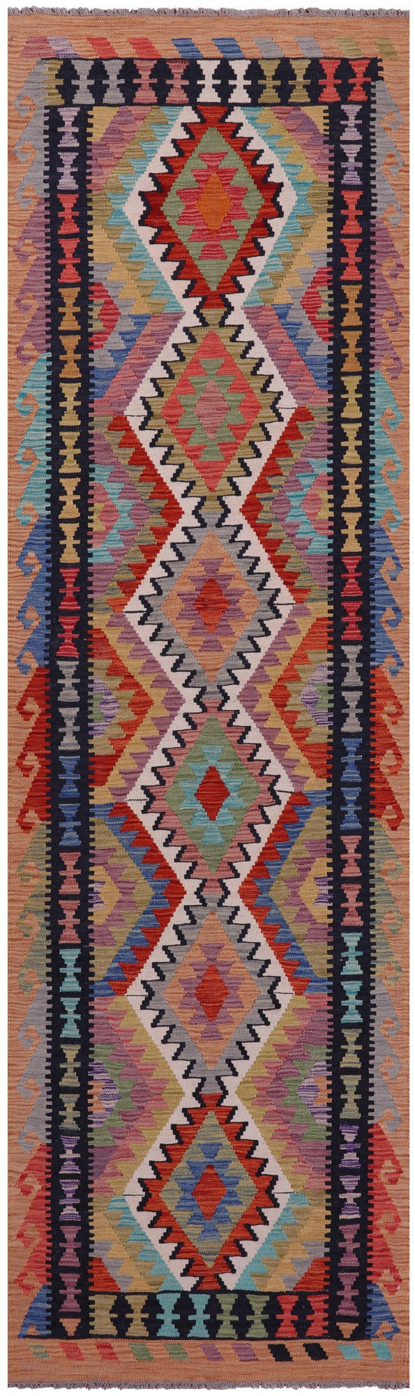 Reversible Kilim Flat Weave Wool On Wool Runner Rug - 2' 8" X 9' 5" - Golden Nile