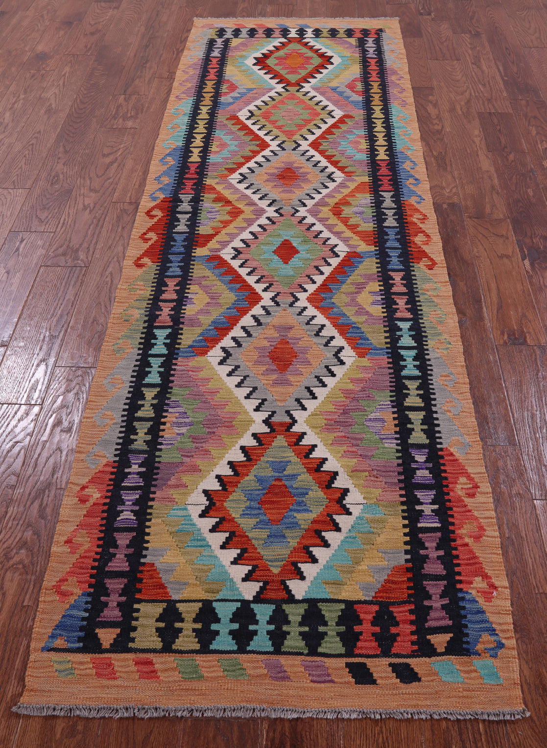 Reversible Kilim Flat Weave Wool On Wool Runner Rug - 2' 8" X 9' 5" - Golden Nile