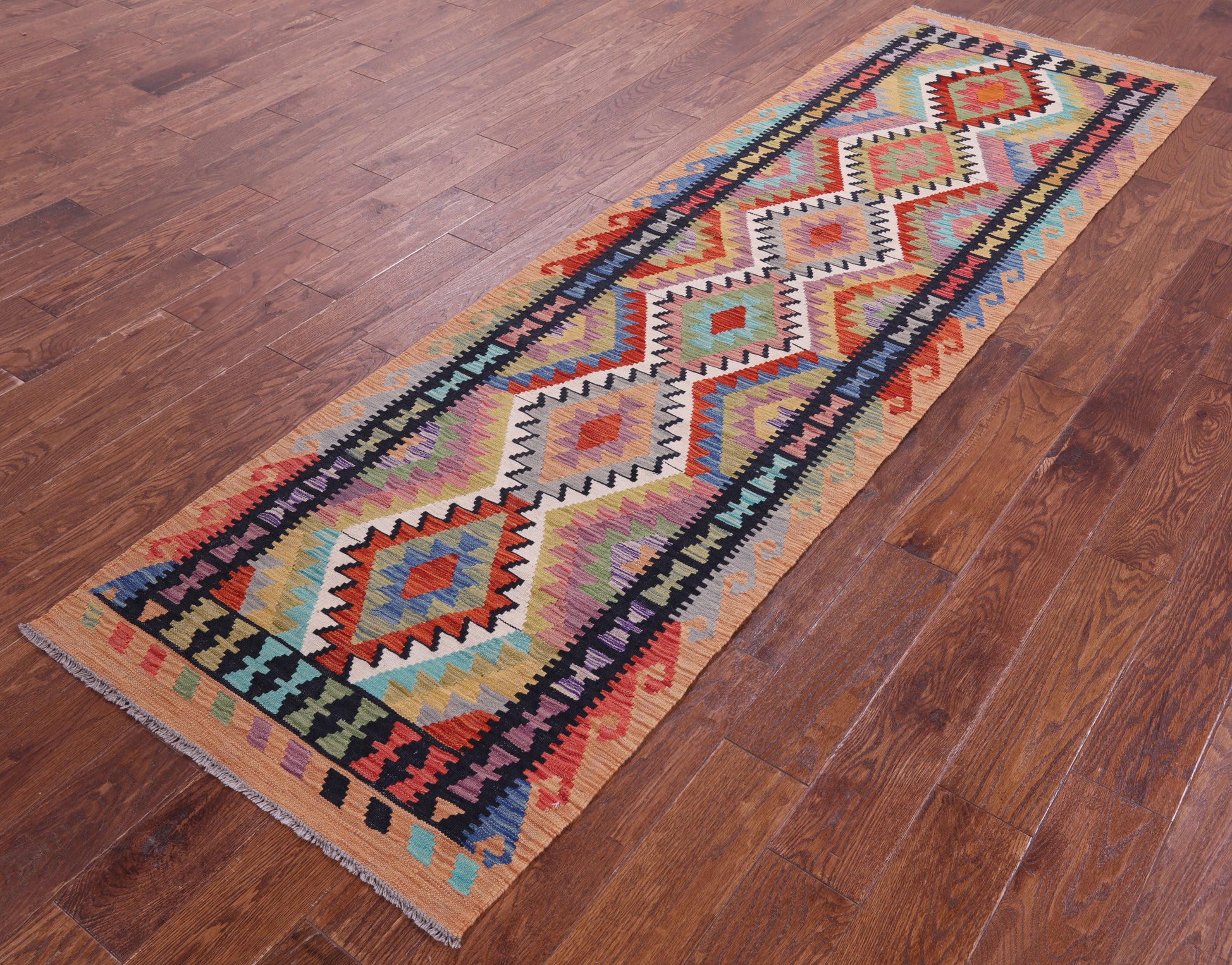 Reversible Kilim Flat Weave Wool On Wool Runner Rug - 2' 8" X 9' 5" - Golden Nile