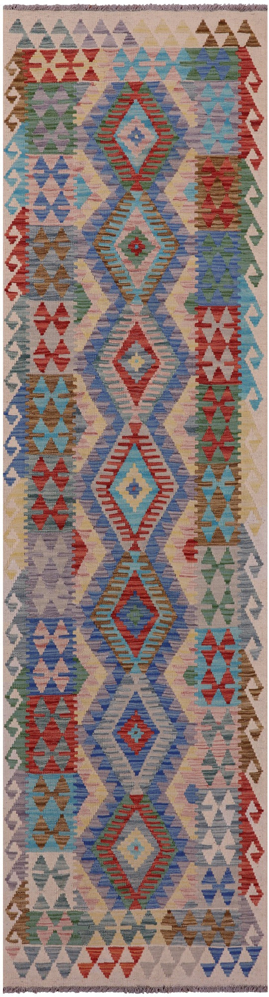 Reversible Kilim Flat Weave Wool On Wool Runner Rug - 2' 7" X 9' 11" - Golden Nile