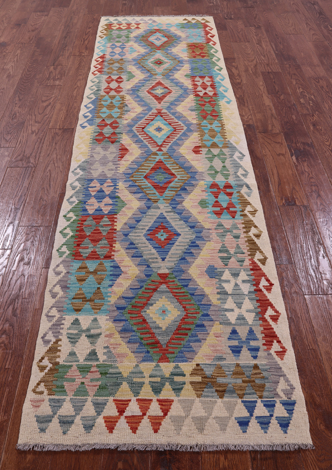 Reversible Kilim Flat Weave Wool On Wool Runner Rug - 2' 7" X 9' 11" - Golden Nile