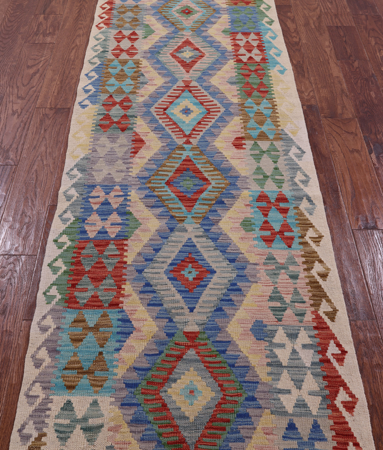 Reversible Kilim Flat Weave Wool On Wool Runner Rug - 2' 7" X 9' 11" - Golden Nile
