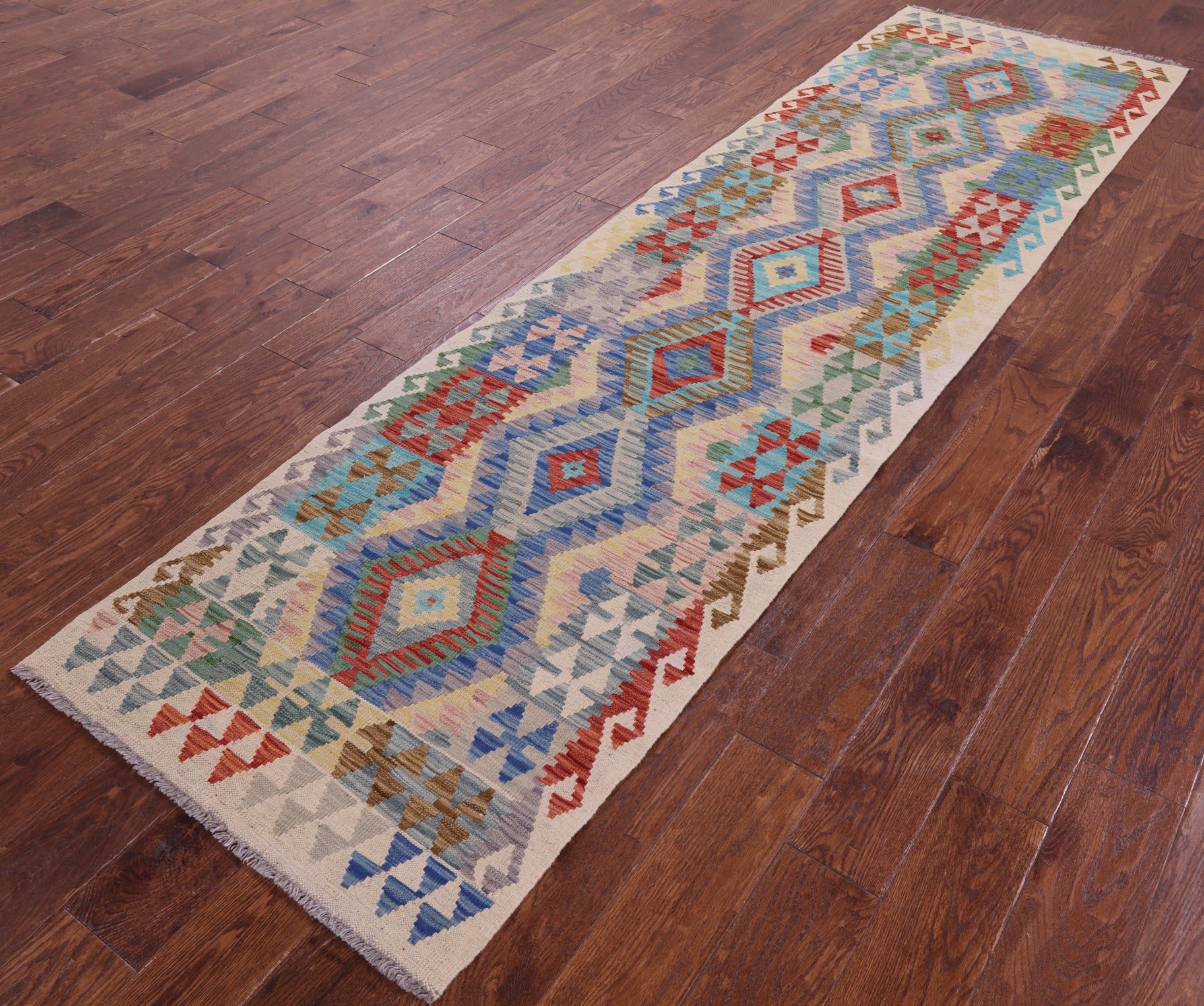 Reversible Kilim Flat Weave Wool On Wool Runner Rug - 2' 7" X 9' 11" - Golden Nile