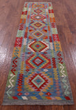Reversible Kilim Flat Weave Wool On Wool Runner Rug - 2' 7" X 9' 6" - Golden Nile