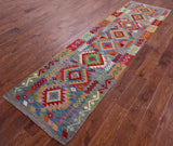 Reversible Kilim Flat Weave Wool On Wool Runner Rug - 2' 7" X 9' 6" - Golden Nile