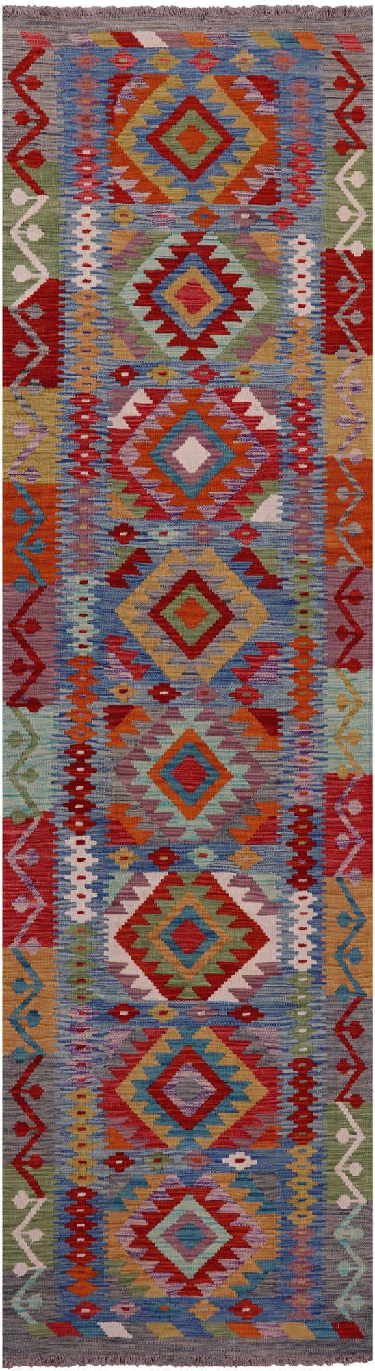 Reversible Kilim Flat Weave Wool On Wool Runner Rug - 2' 7" X 9' 6" - Golden Nile