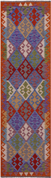 Reversible Kilim Flat Weave Wool On Wool Runner Rug - 2' 8" X 9' 7" - Golden Nile