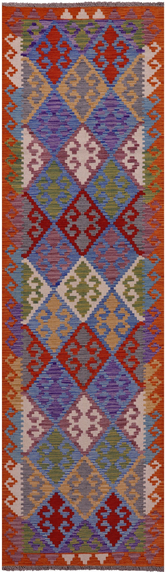 Reversible Kilim Flat Weave Wool On Wool Runner Rug - 2' 8" X 9' 7" - Golden Nile