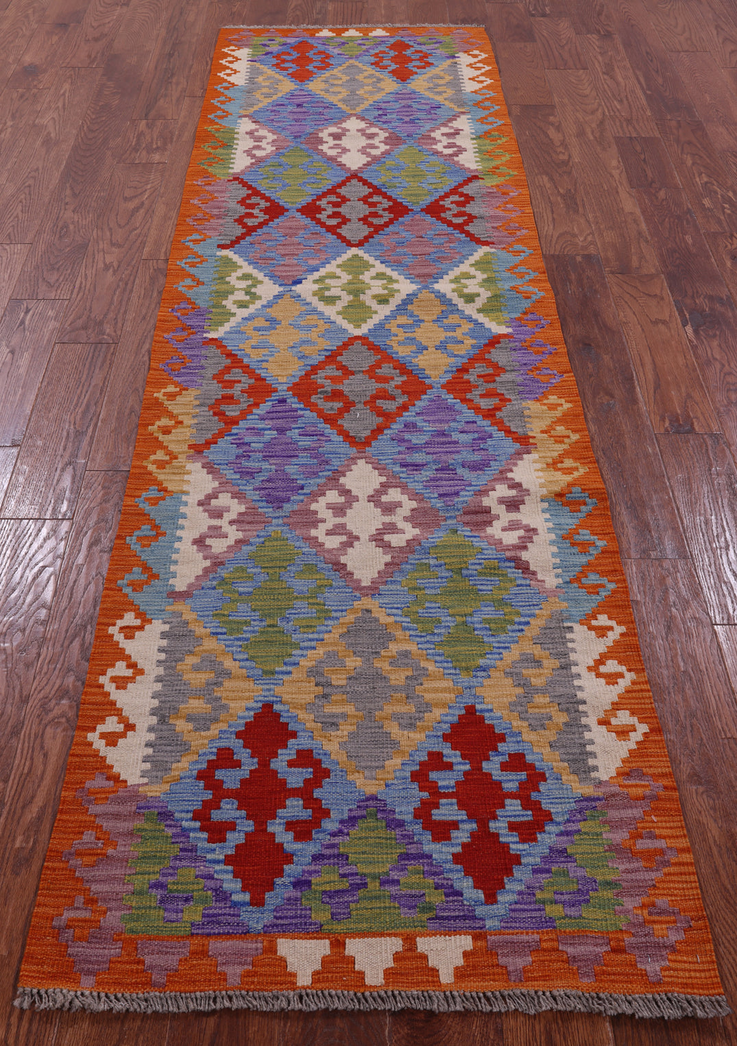 Reversible Kilim Flat Weave Wool On Wool Runner Rug - 2' 8" X 9' 7" - Golden Nile