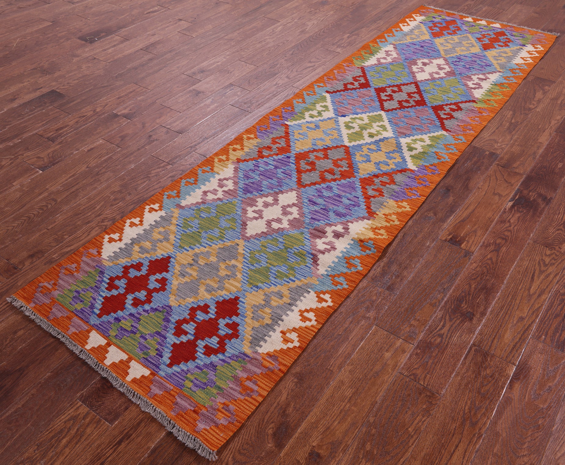 Reversible Kilim Flat Weave Wool On Wool Runner Rug - 2' 8" X 9' 7" - Golden Nile