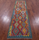 Reversible Kilim Flat Weave Wool On Wool Runner Rug - 2' 7" X 9' 9" - Golden Nile