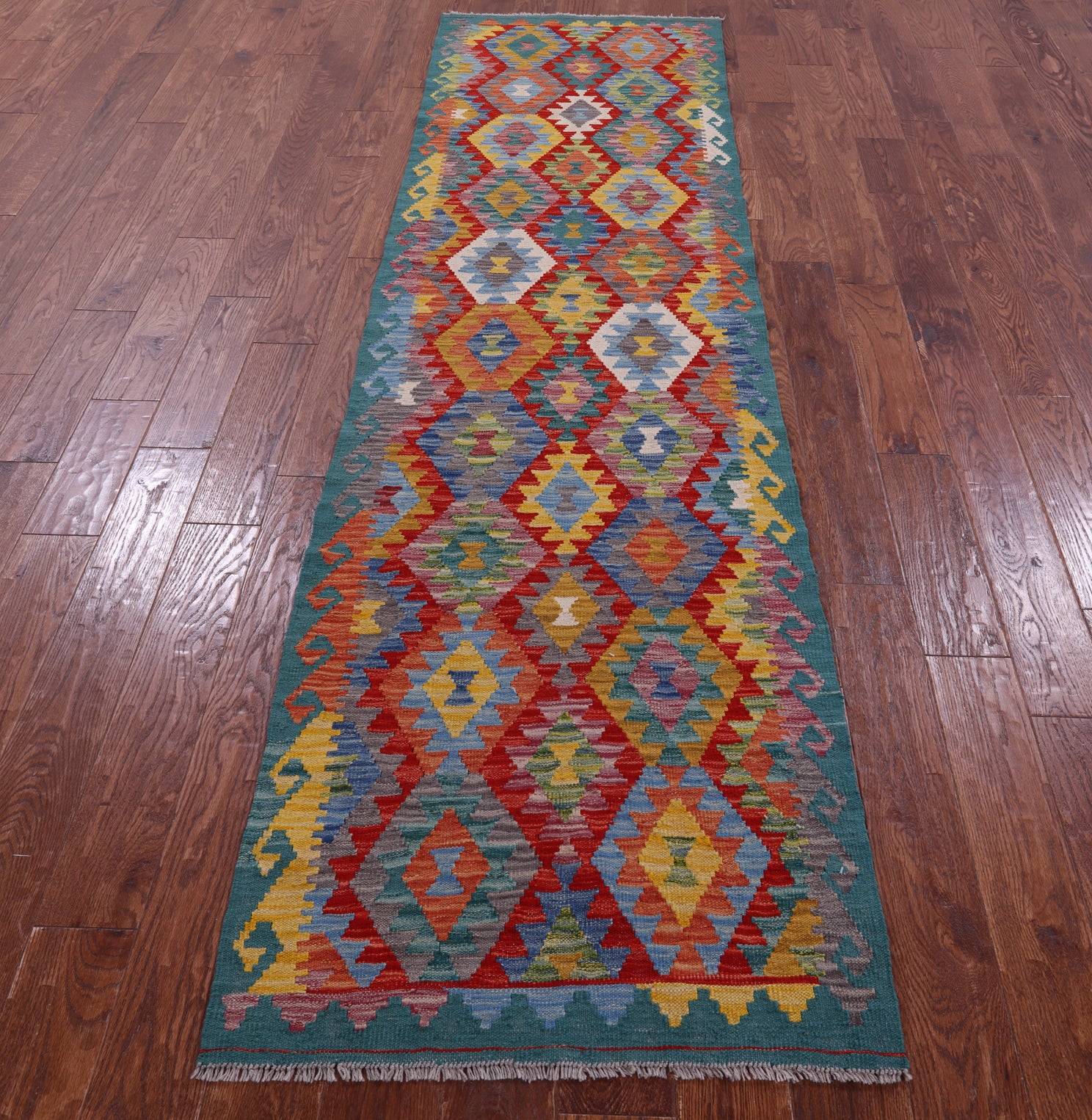 Reversible Kilim Flat Weave Wool On Wool Runner Rug - 2' 7" X 9' 9" - Golden Nile