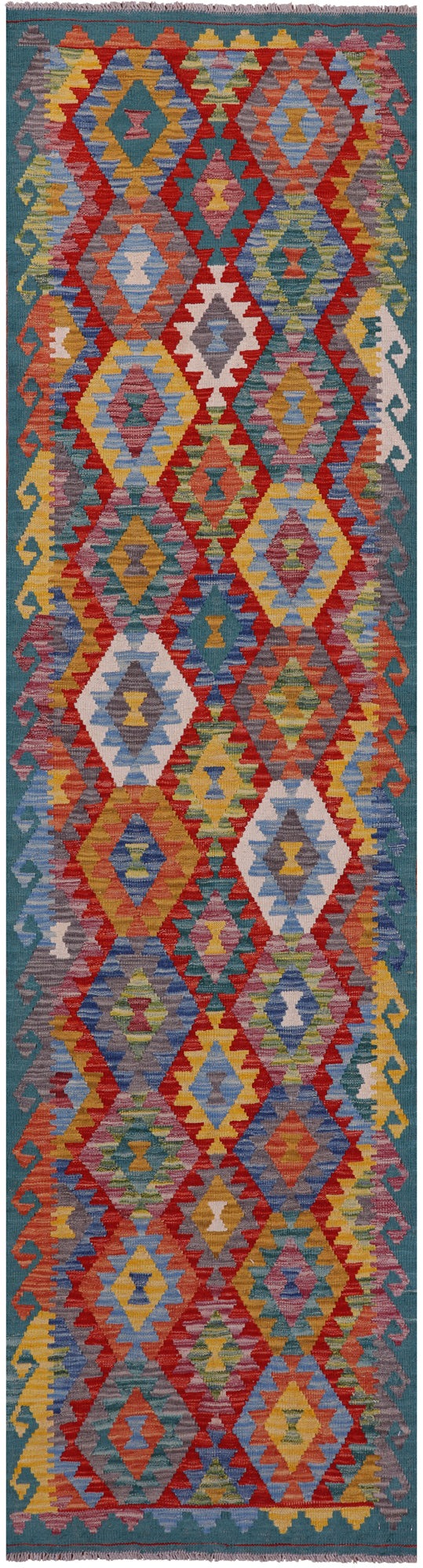 Reversible Kilim Flat Weave Wool On Wool Runner Rug - 2' 7" X 9' 9" - Golden Nile