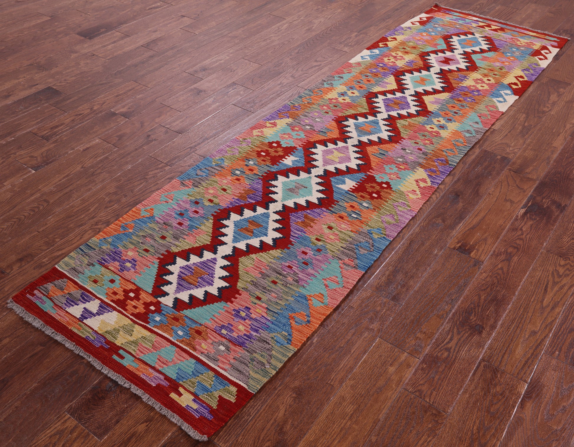 Reversible Kilim Flat Weave Wool On Wool Runner Rug - 2' 7" X 9' 5" - Golden Nile