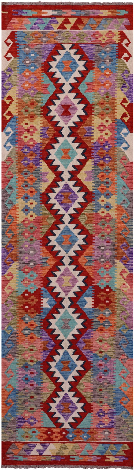 Reversible Kilim Flat Weave Wool On Wool Runner Rug - 2' 7" X 9' 5" - Golden Nile