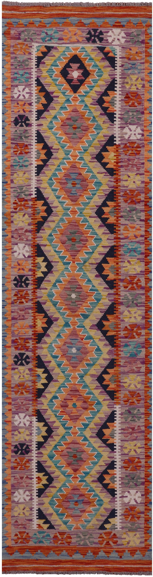 Reversible Kilim Flat Weave Wool On Wool Runner Rug - 2' 7" X 9' 9" - Golden Nile