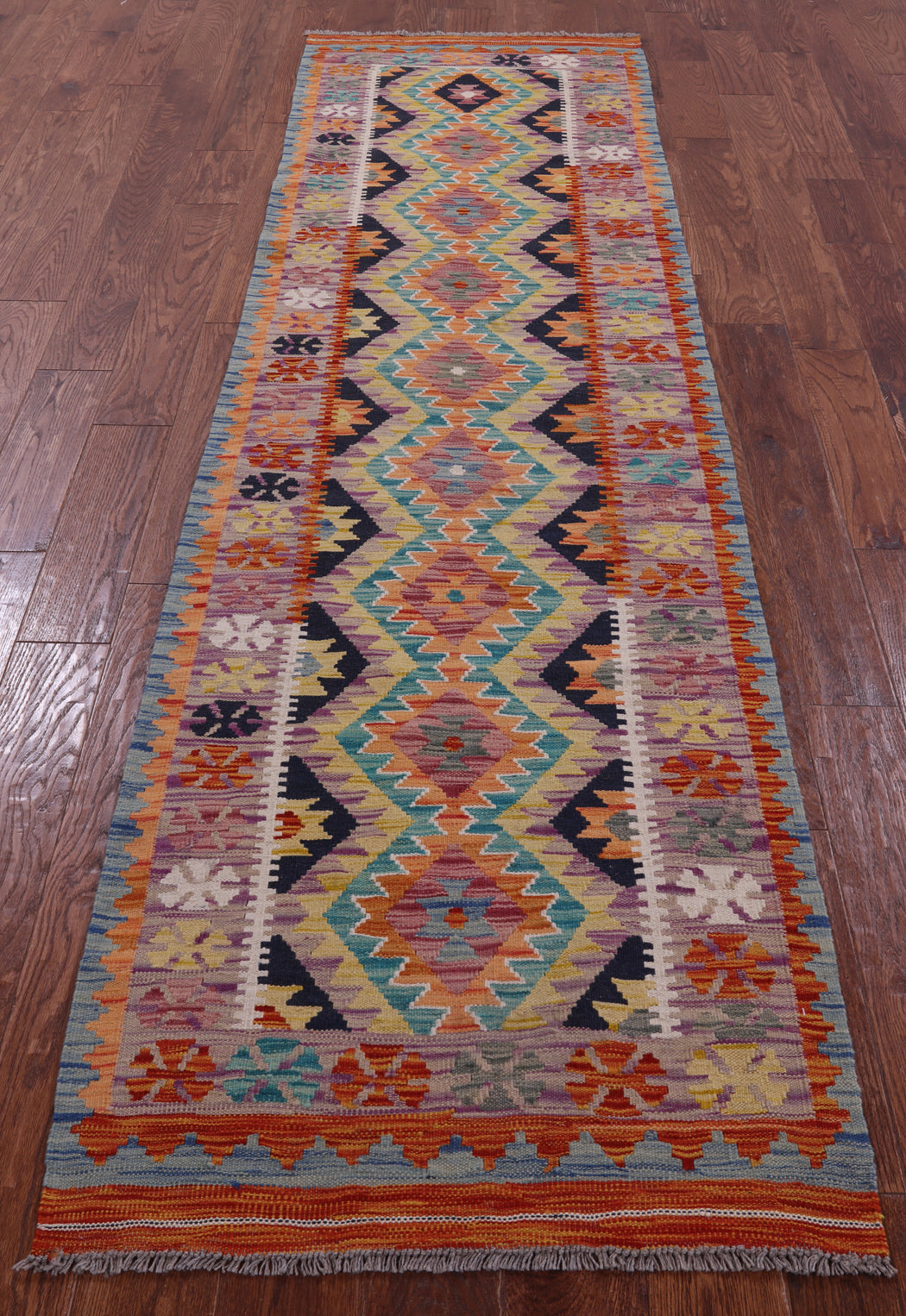 Reversible Kilim Flat Weave Wool On Wool Runner Rug - 2' 7" X 9' 9" - Golden Nile