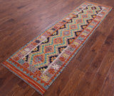 Reversible Kilim Flat Weave Wool On Wool Runner Rug - 2' 7" X 9' 9" - Golden Nile