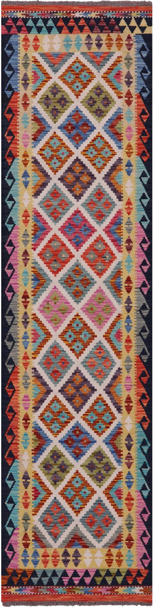 Reversible Kilim Flat Weave Wool On Wool Runner Rug - 2' 7" X 9' 7" - Golden Nile