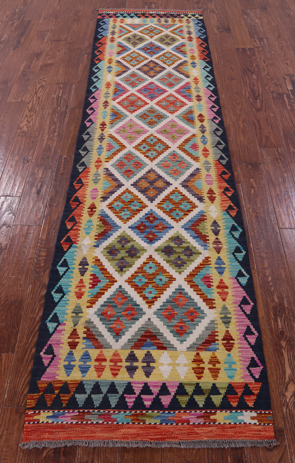 Reversible Kilim Flat Weave Wool On Wool Runner Rug - 2' 7" X 9' 7" - Golden Nile