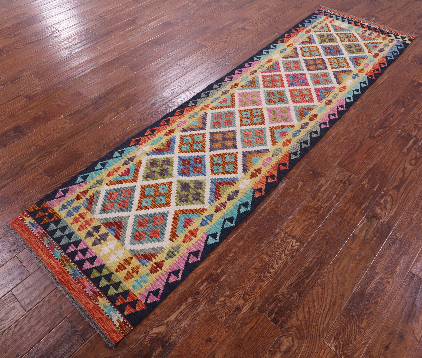 Reversible Kilim Flat Weave Wool On Wool Runner Rug - 2' 7" X 9' 7" - Golden Nile
