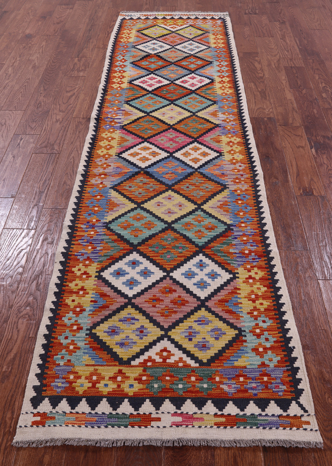 Reversible Kilim Flat Weave Wool On Wool Rug - 2' 7" X 10' 0" - Golden Nile