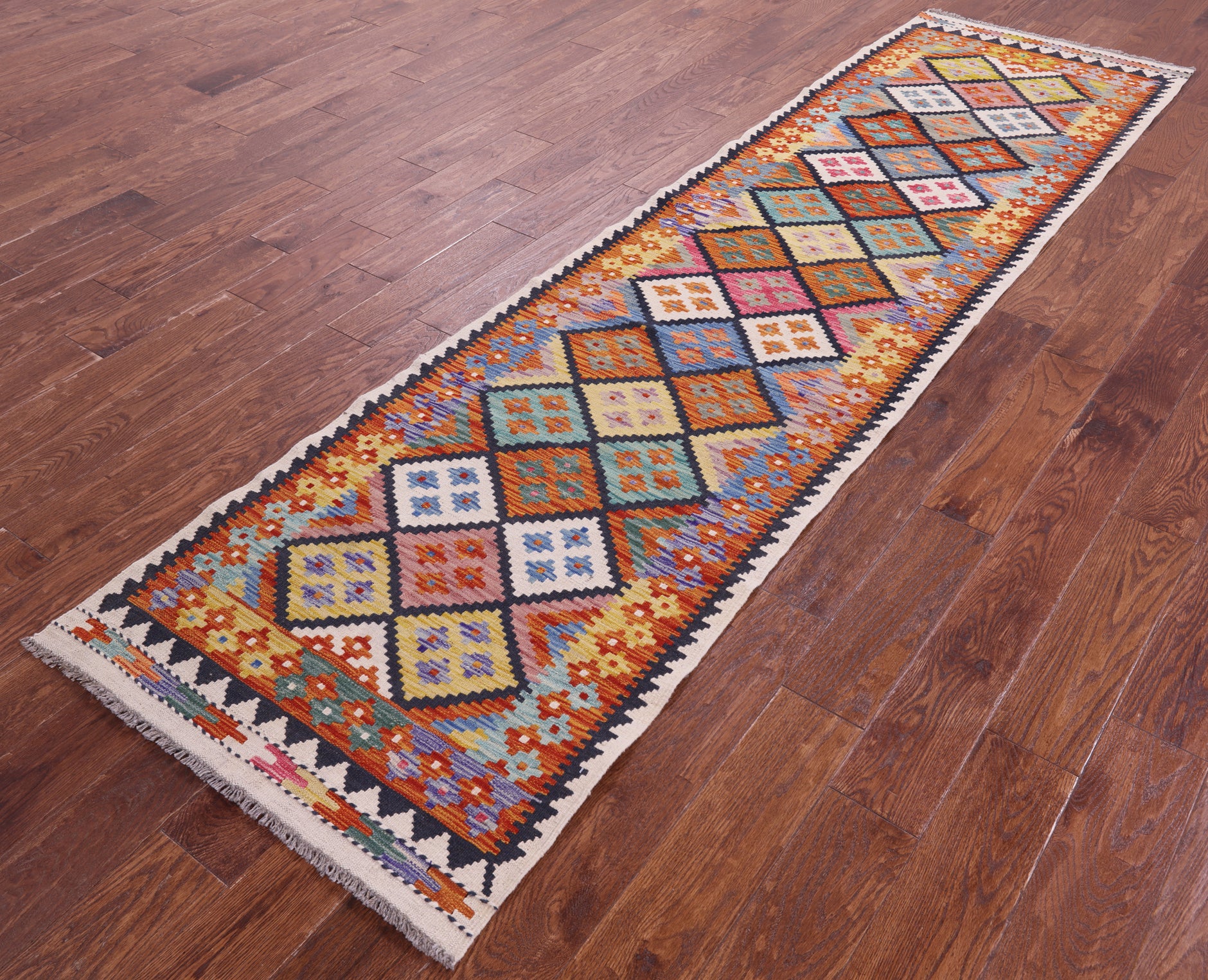 Reversible Kilim Flat Weave Wool On Wool Rug - 2' 7" X 10' 0" - Golden Nile