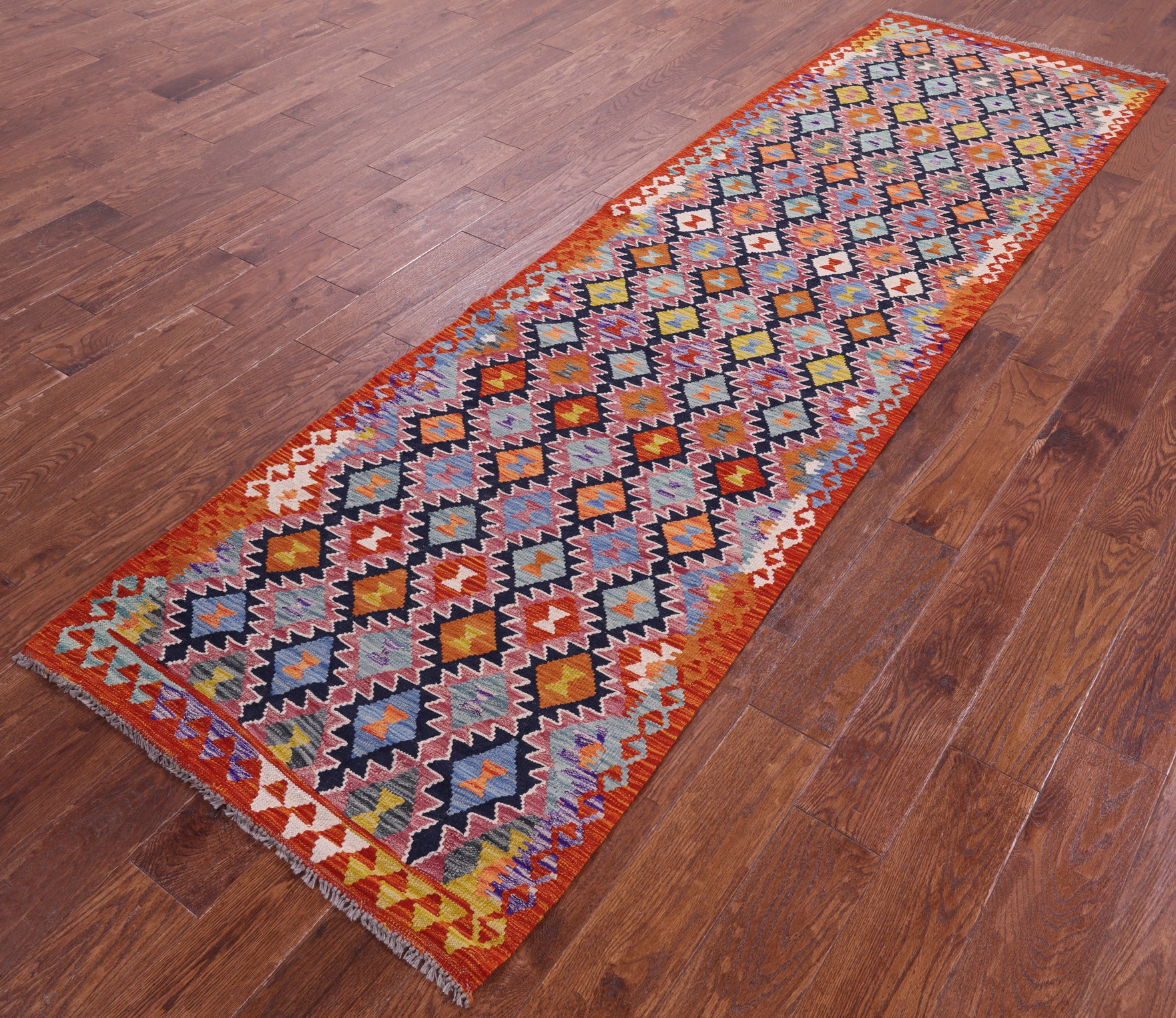 Reversible Kilim Flat Weave Wool On Wool Runner Rug - 2' 10" X 9' 9" - Golden Nile