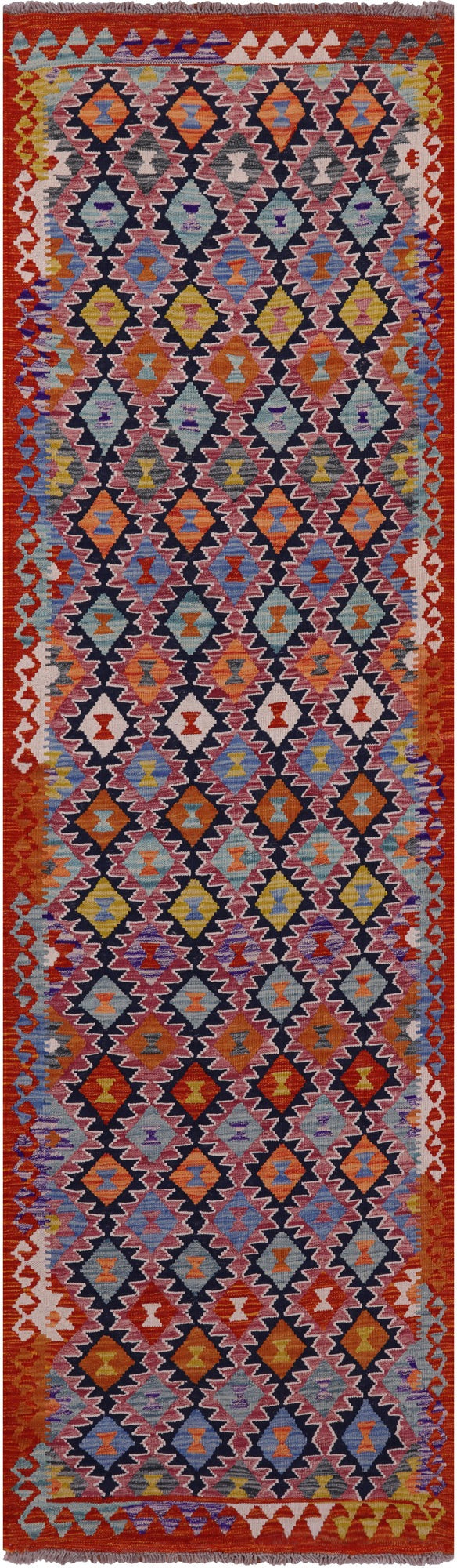 Reversible Kilim Flat Weave Wool On Wool Runner Rug - 2' 10" X 9' 9" - Golden Nile