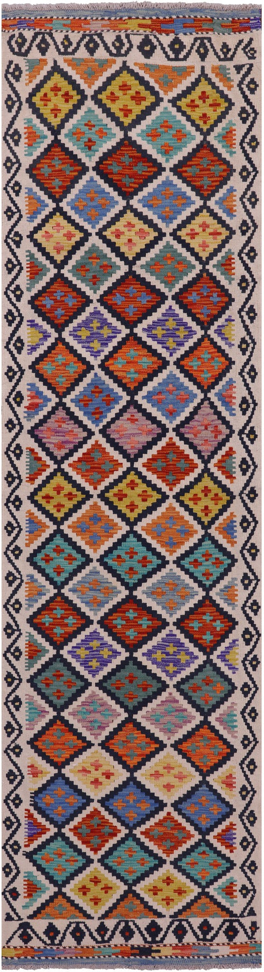 Reversible Kilim Flat Weave Wool On Wool Runner Rug - 2' 7" X 9' 6" - Golden Nile