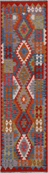 Reversible Kilim Flat Weave Wool On Wool Runner Rug - 2' 7" X 9' 7" - Golden Nile