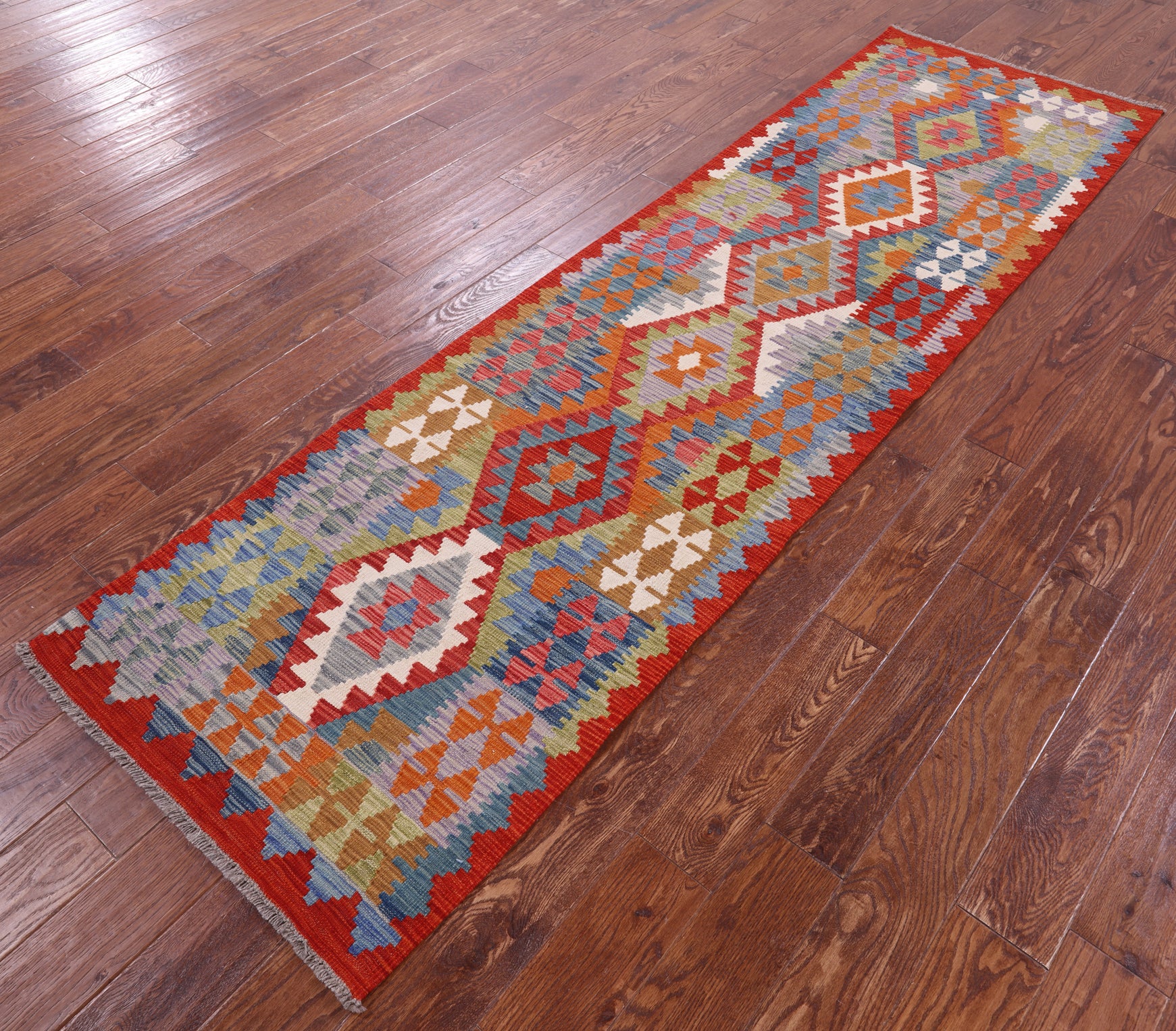 Reversible Kilim Flat Weave Wool On Wool Runner Rug - 2' 7" X 9' 7" - Golden Nile