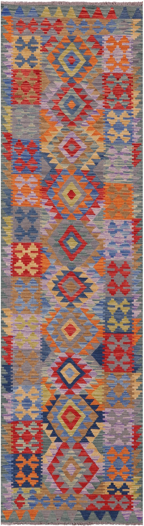 Reversible Kilim Flat Weave Wool On Wool Runner Rug - 2' 7" X 9' 7" - Golden Nile