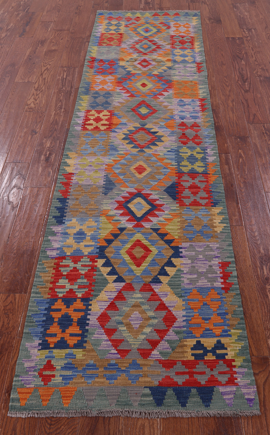 Reversible Kilim Flat Weave Wool On Wool Runner Rug - 2' 7" X 9' 7" - Golden Nile