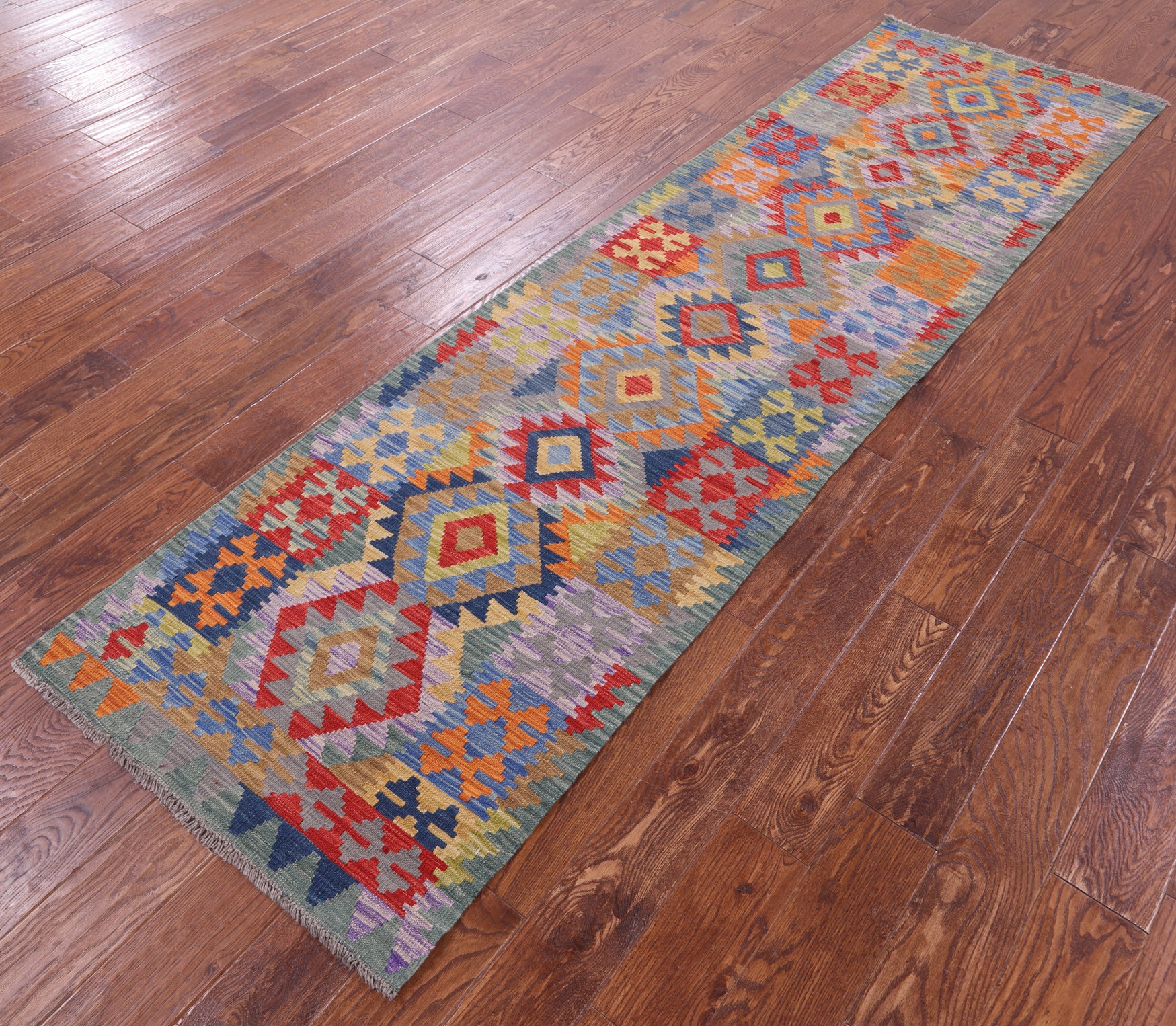 Reversible Kilim Flat Weave Wool On Wool Runner Rug - 2' 7" X 9' 7" - Golden Nile