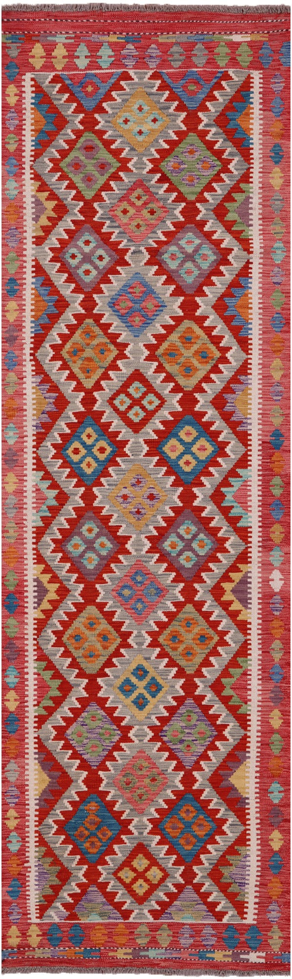 Reversible Kilim Flat Weave Wool On Wool Runner Rug - 2' 11" X 9' 6" - Golden Nile